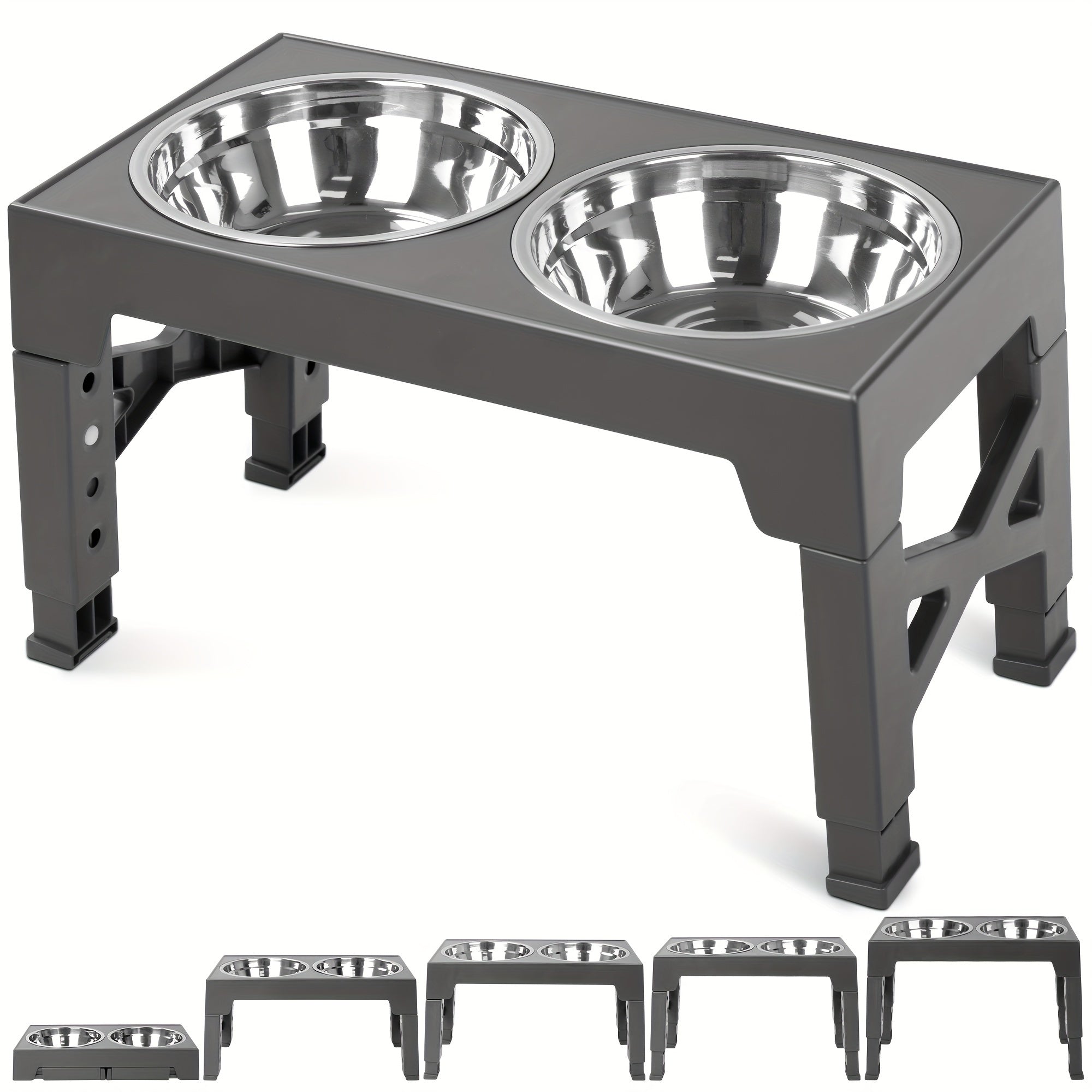 Adjustable Elevated Feeder with 2 Stainless Steel Bowls 