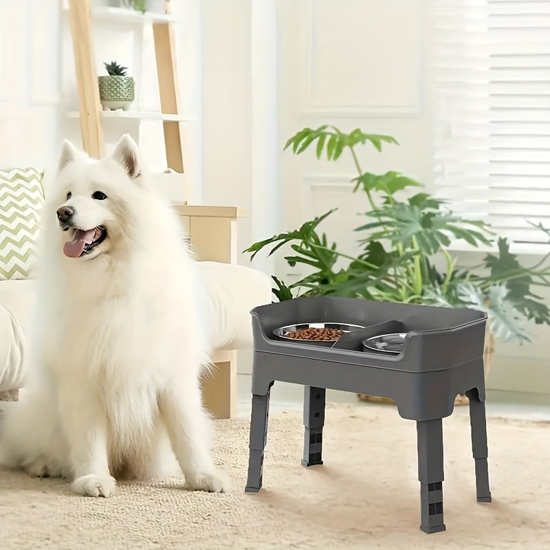 Comedero Elevado Ajustable 4 en 1 para Perros con Platos Acero Inoxidable