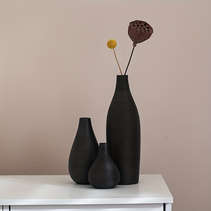 Jarrón Cerámico Bohemio con Diseño Moderno a Rayas