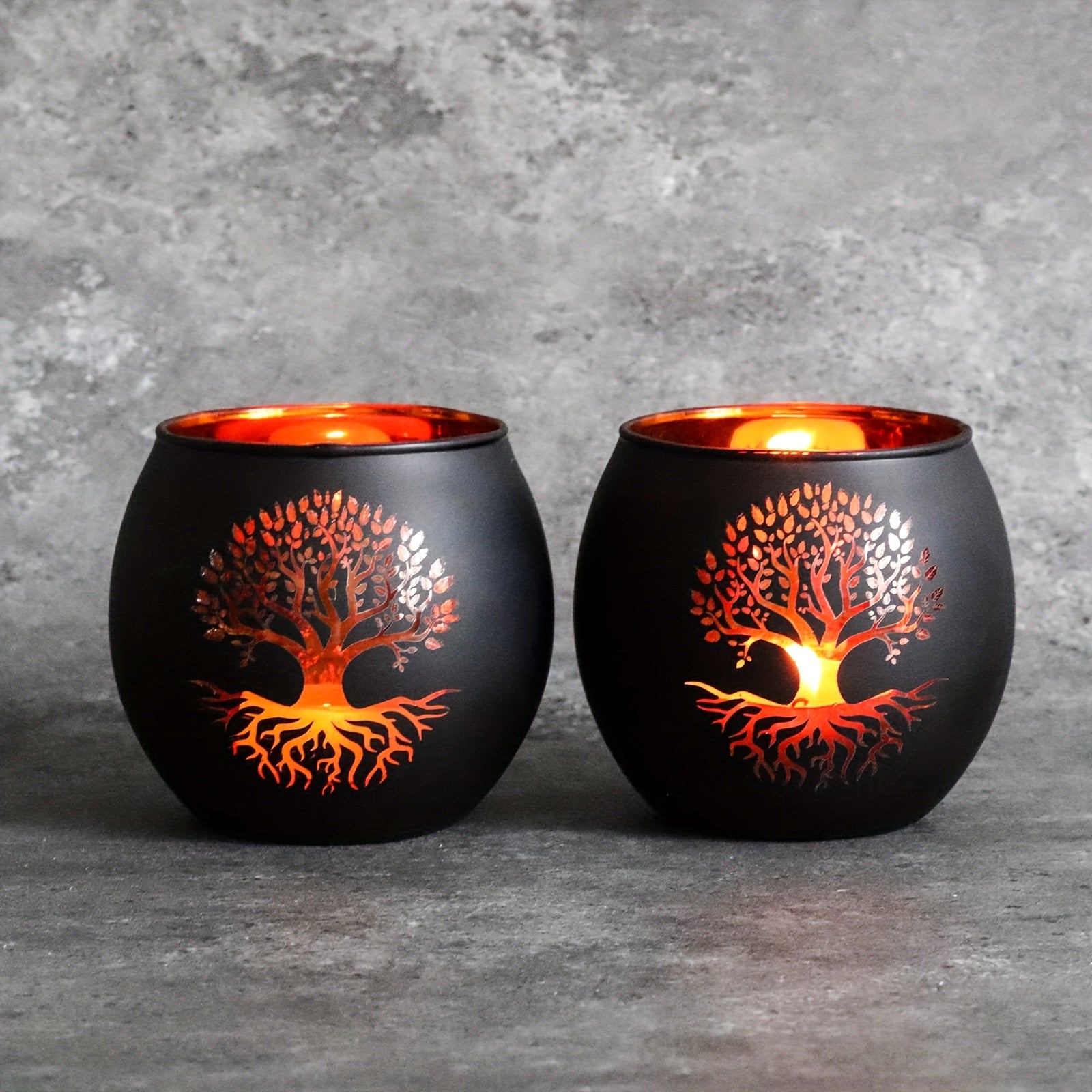 Tree of Life Glass Candle Holders, Set of 2 