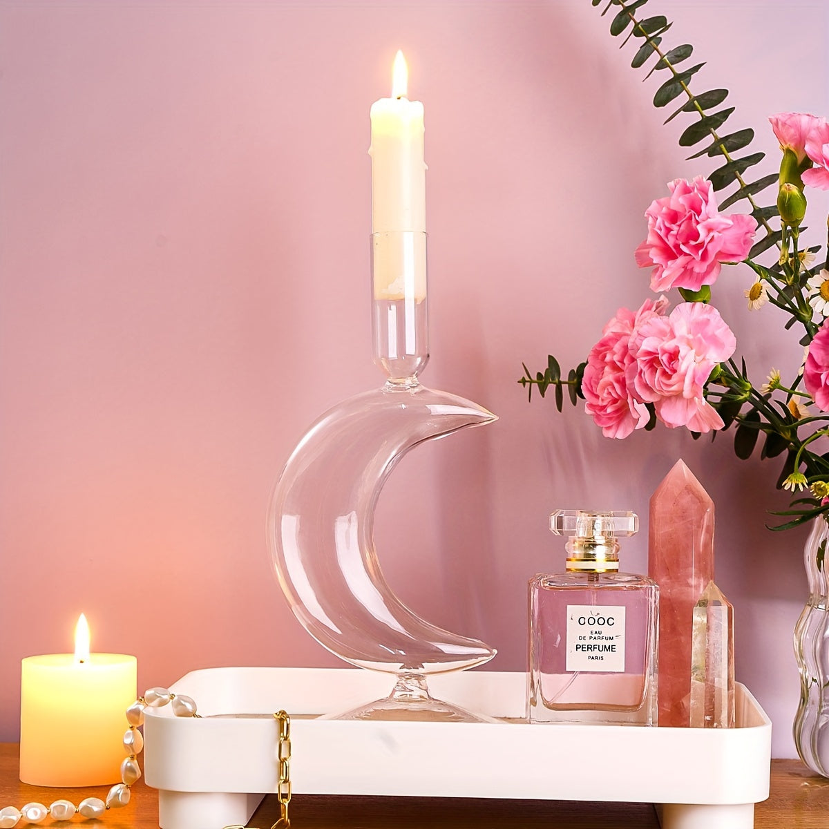 Elegant Moon-Shaped Glass Candle Holder for Decoration