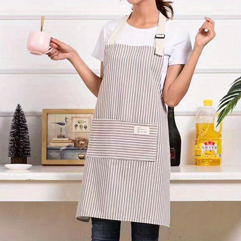 Delantal Unisex Ajustable de Algodón y Lino con Bolsillo