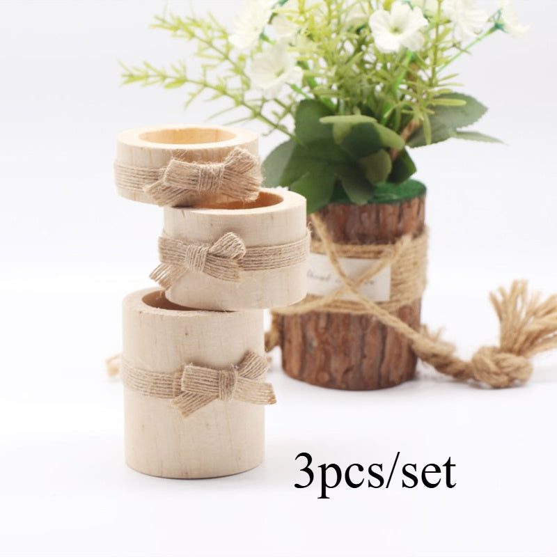 Rustic Wooden Candle Holders - Set of 3 Pine Candlesticks 