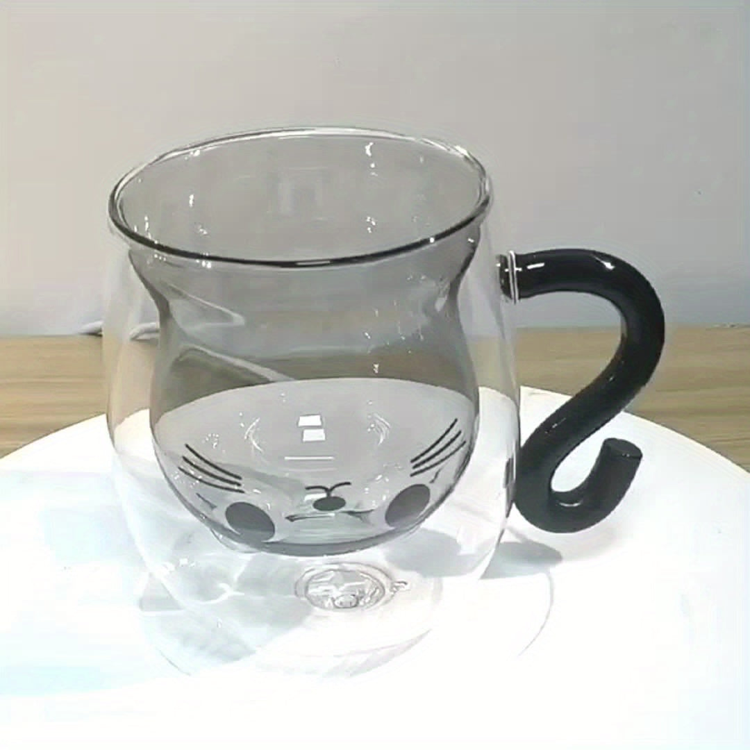 Taza de Cristal Doble Pared con Diseño de Gato, 250ml