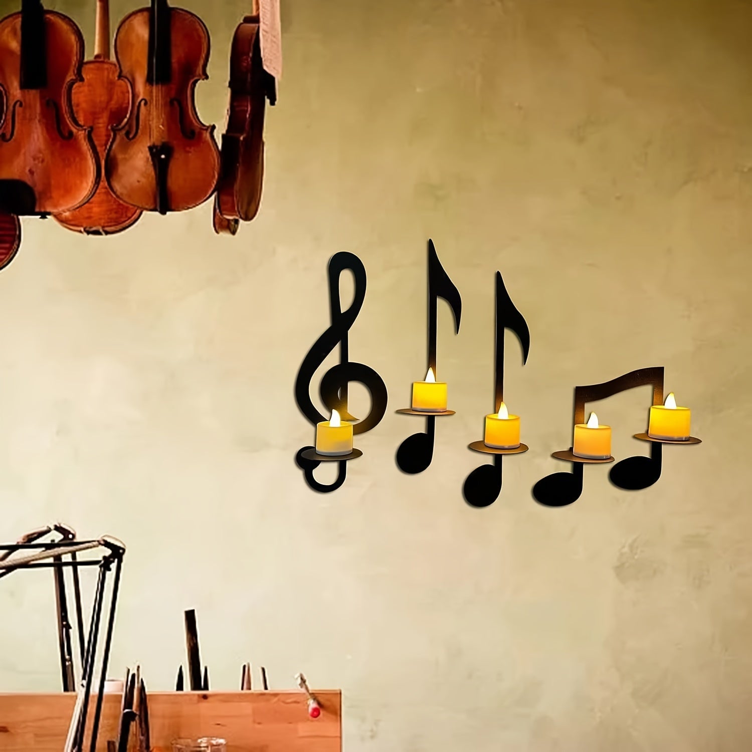 Set of 4 Musical Notes Wall Candle Holders for Decoration 