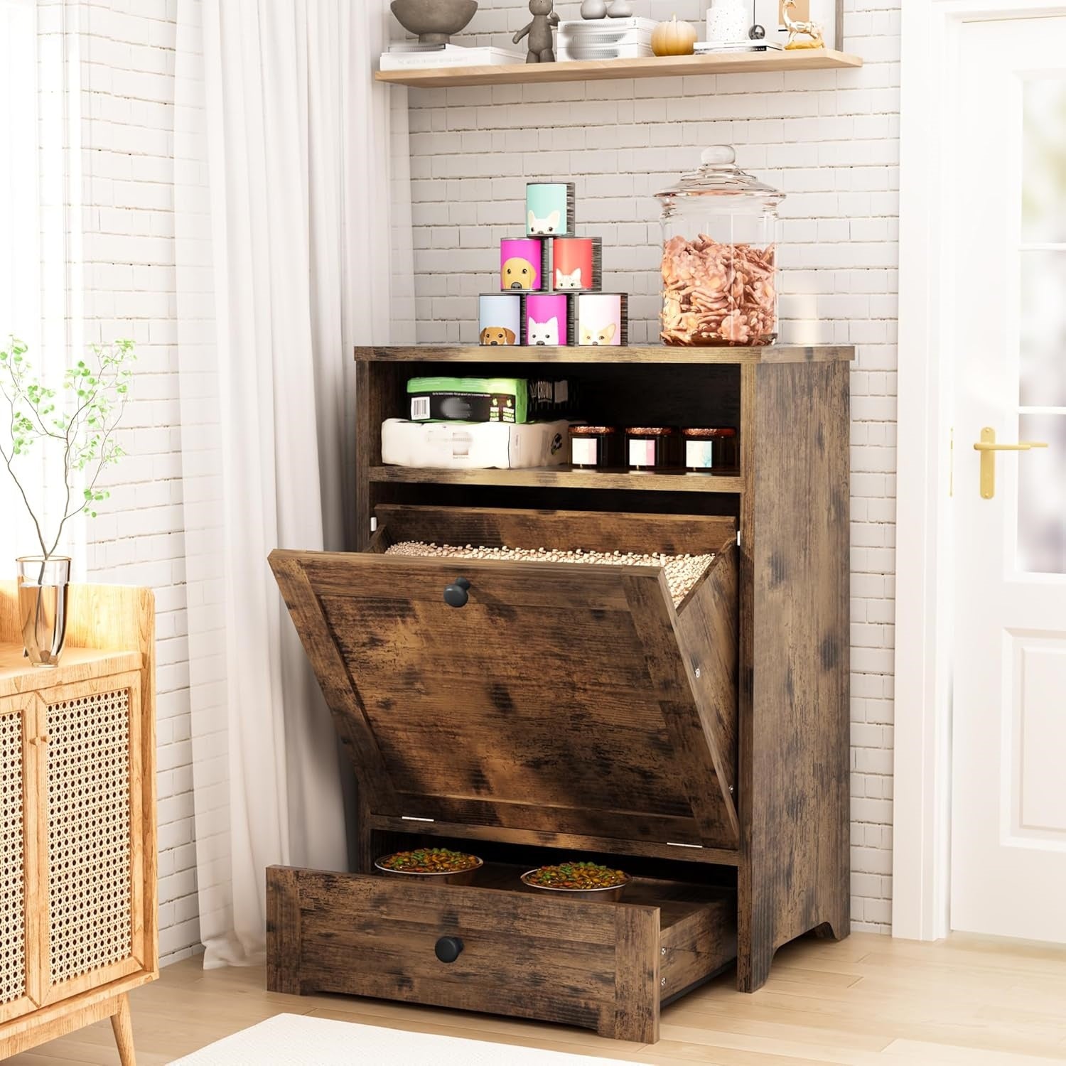 Estación de Alimentación Elevada con Almacenamiento para Mascotas