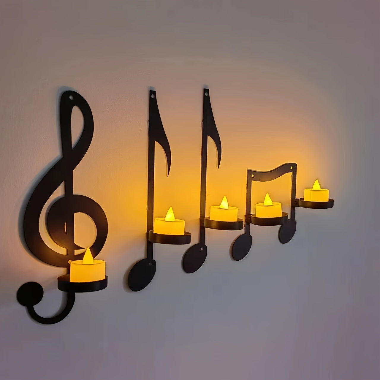 Set of 4 Musical Notes Wall Candle Holders for Decoration 