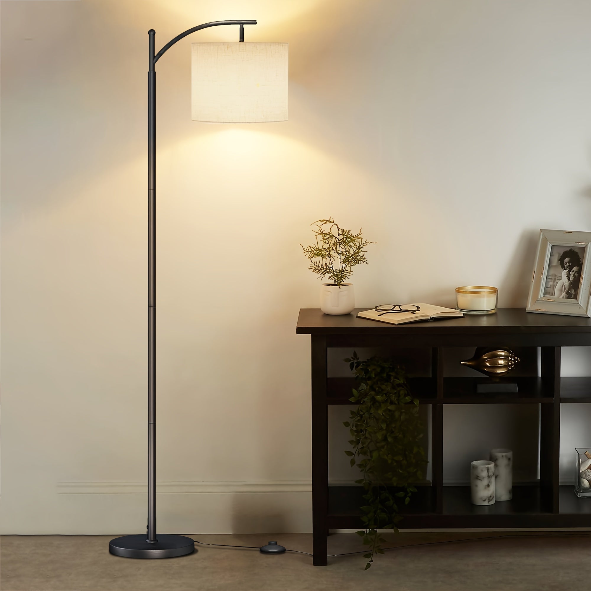 Lámpara de Pie LED con Pantalla Beige para Salón y Dormitorio - Negro