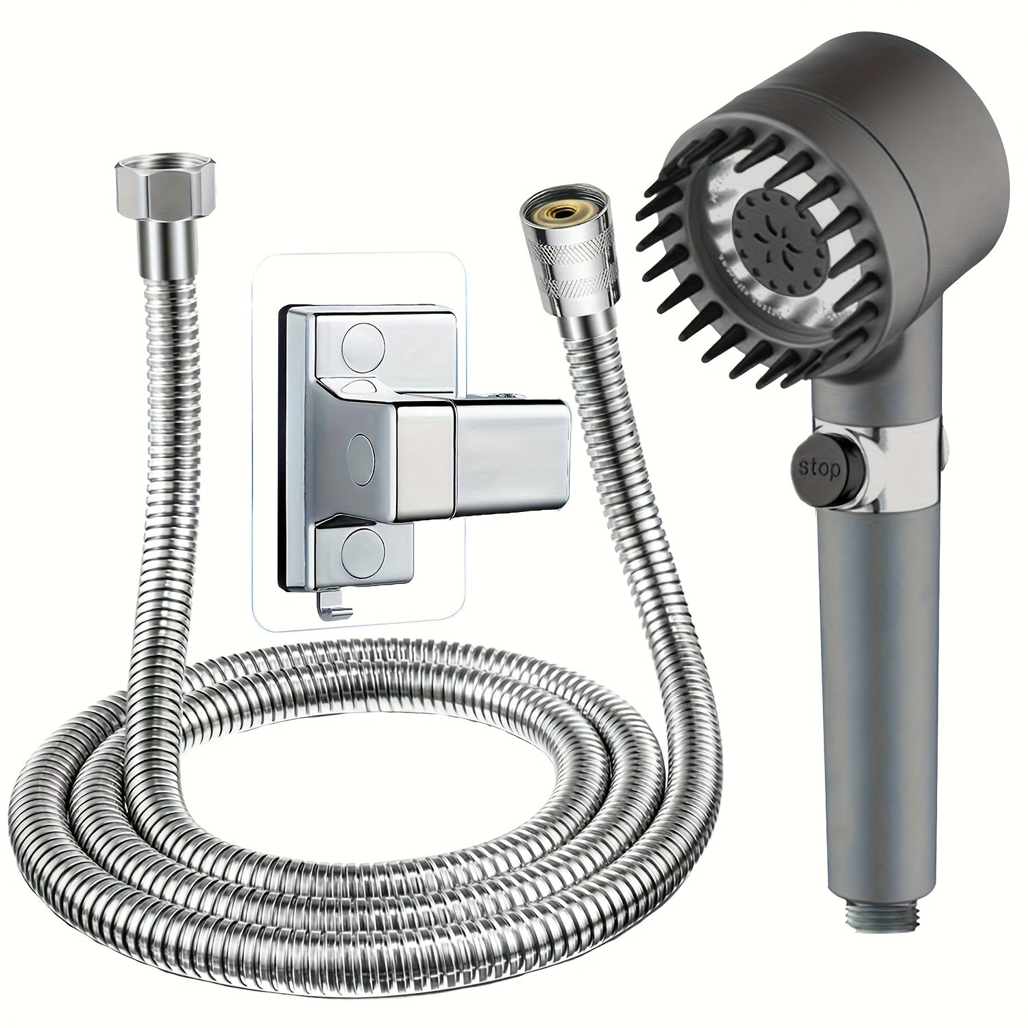 Cabezal de Ducha Alta Presión Montado en Pared - Negro y Plata