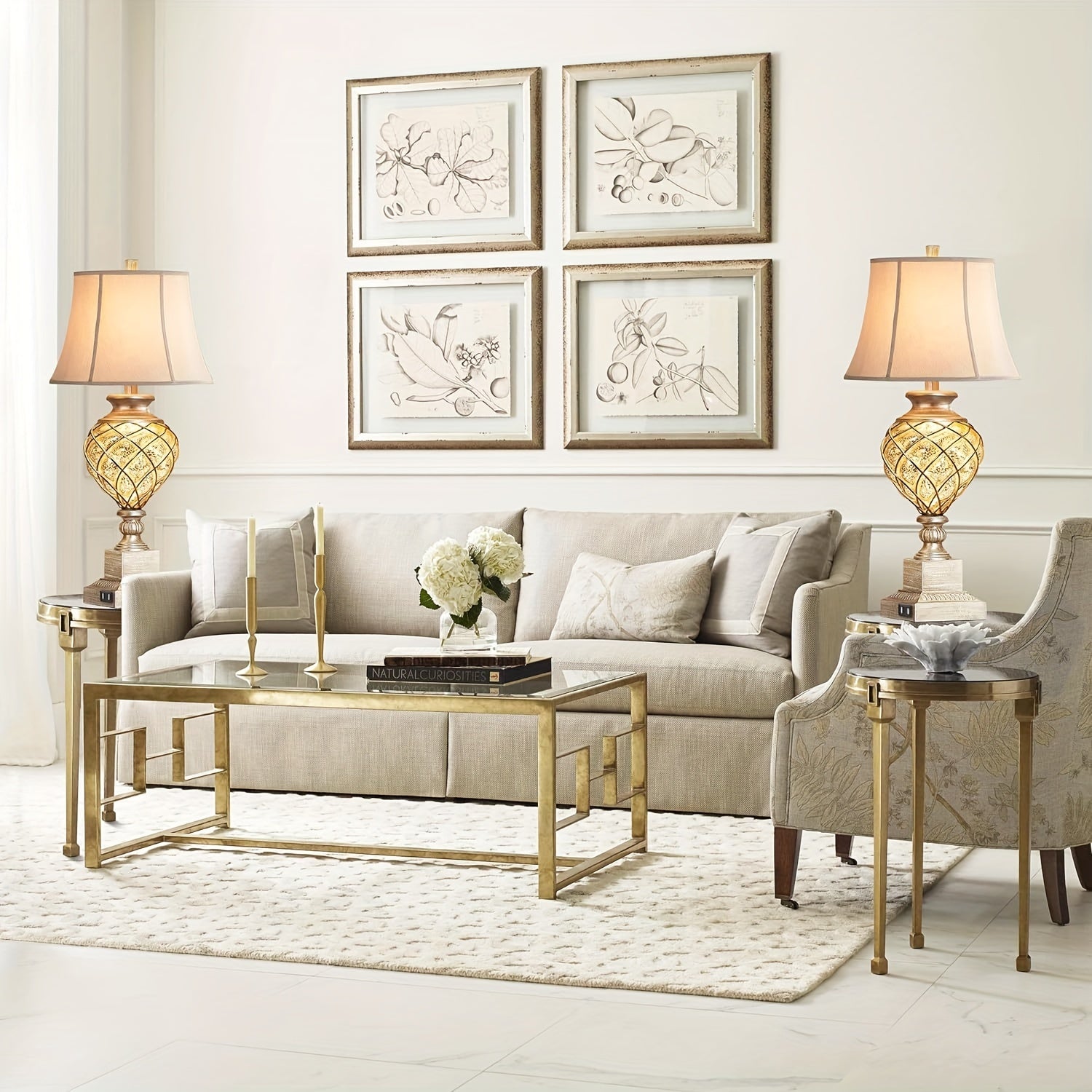 Set de 2 Pantallas de Mesa Estilo Rústico Francés, Vidrio Plateado