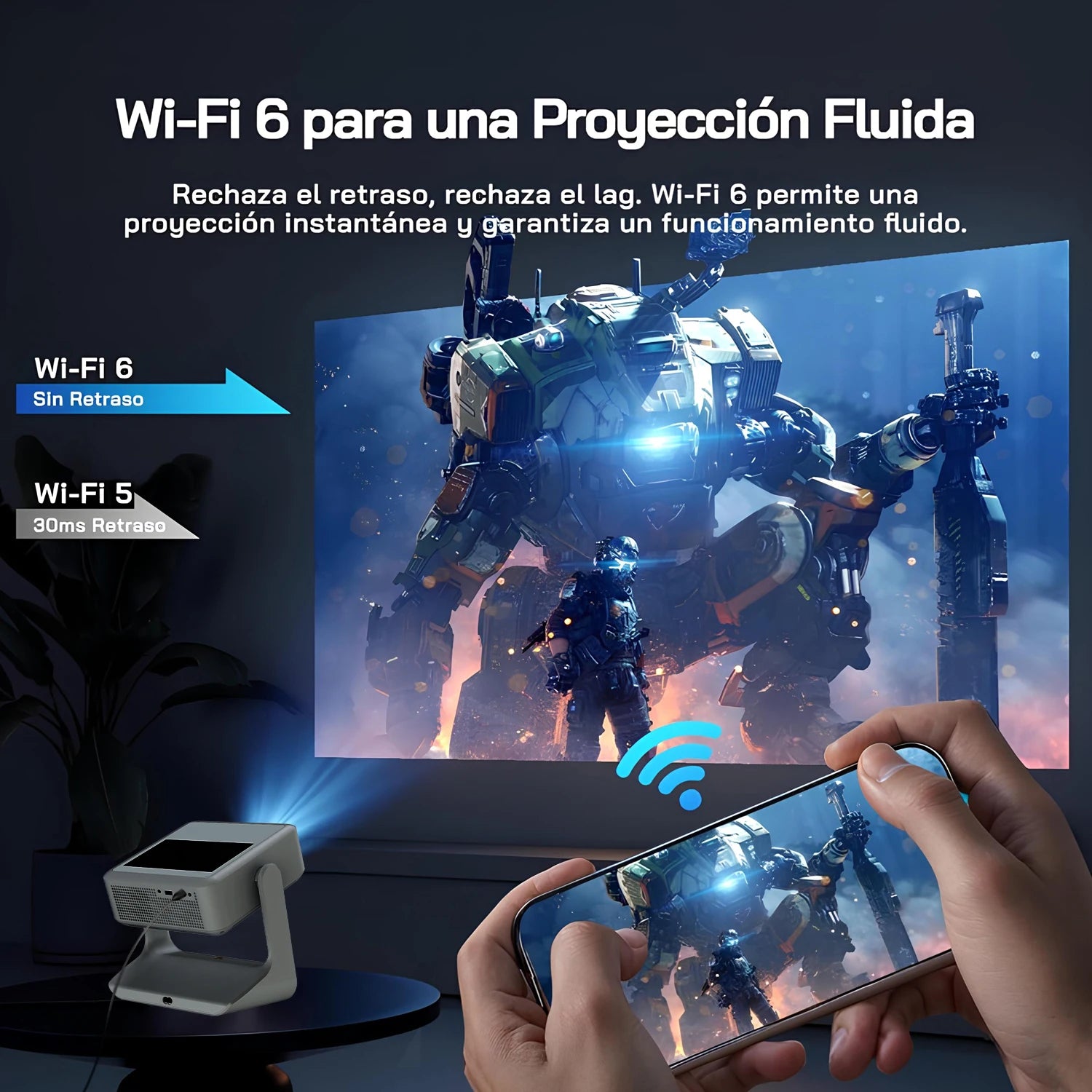 Proyector 4K 1080P con Pantalla Táctil y Rotación 180°