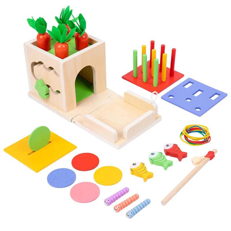 Montessori Wooden Coin Box for Children with Double Drawer 