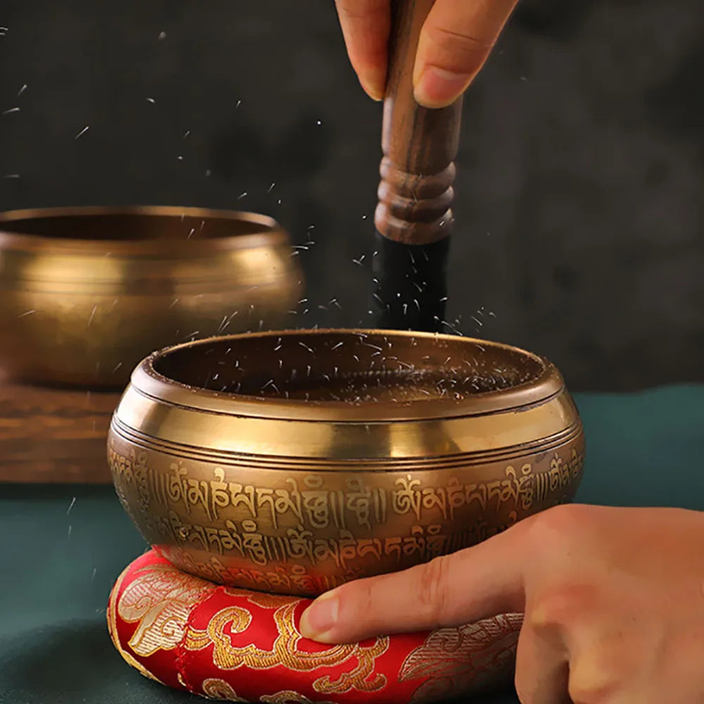 Set of copper Tibetan singing bowls for meditation and yoga 