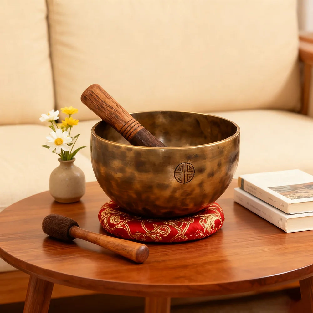Cuenco Tibetano Grande de Latón para Meditación y Alivio del Estrés