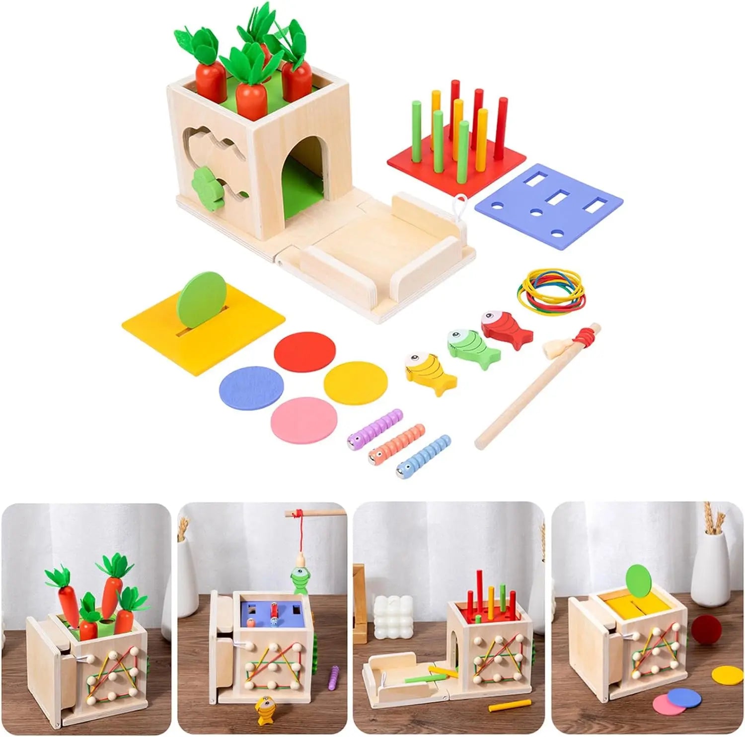 Montessori Wooden Coin Box for Children with Double Drawer 