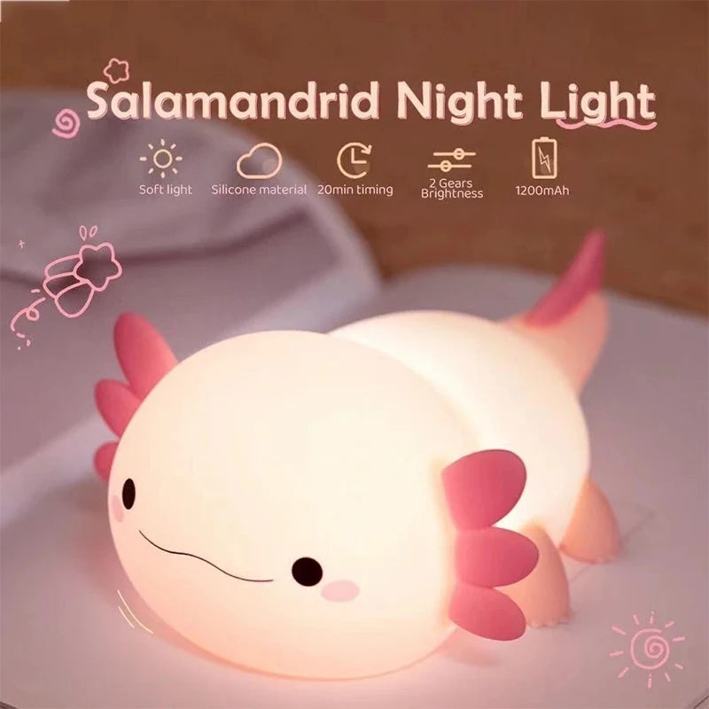 Luz nocturna Axolotl de silicona con control táctil y USB