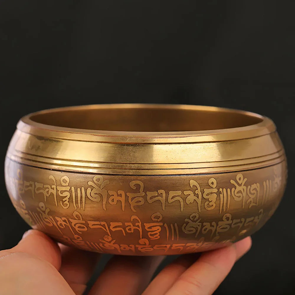 Set of copper Tibetan singing bowls for meditation and yoga 