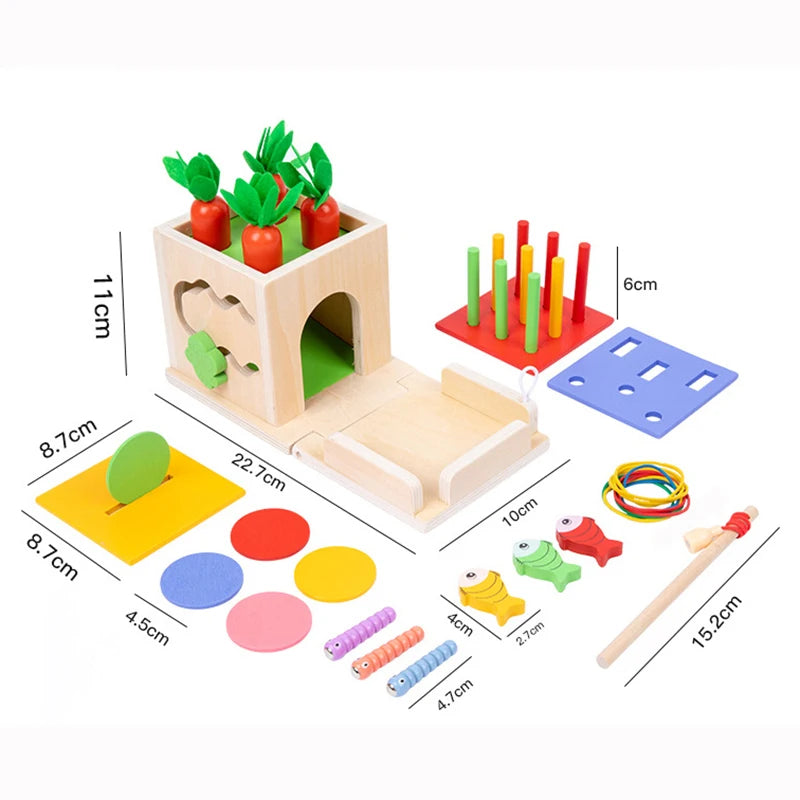 Montessori Wooden Coin Box for Children with Double Drawer 