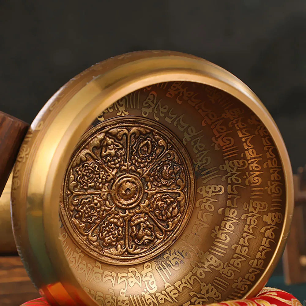 Set of copper Tibetan singing bowls for meditation and yoga 