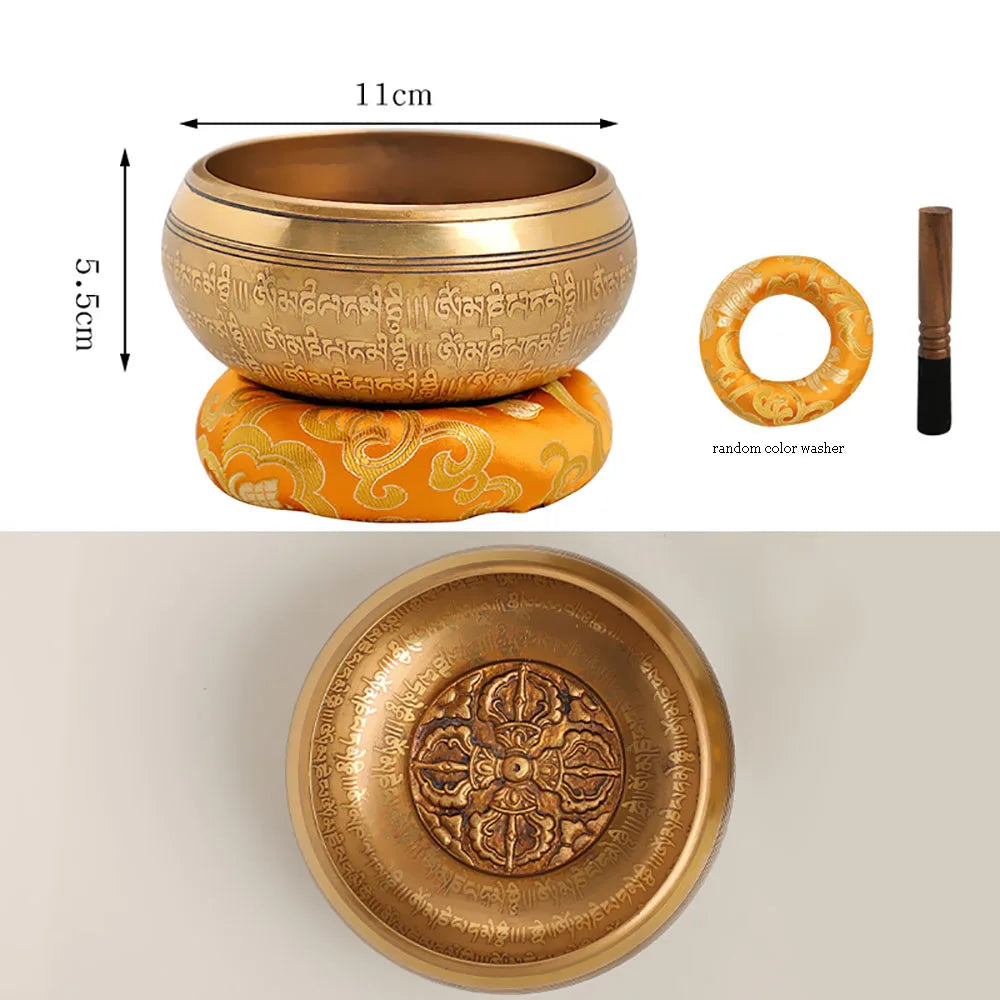 Set of copper Tibetan singing bowls for meditation and yoga 