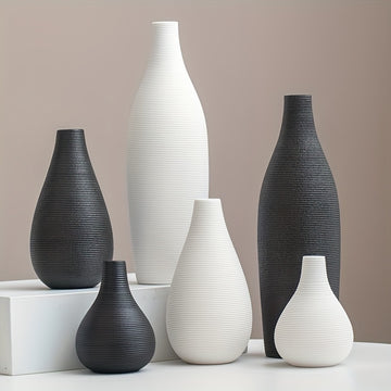 Jarrón Cerámico Bohemio con Diseño Moderno a Rayas