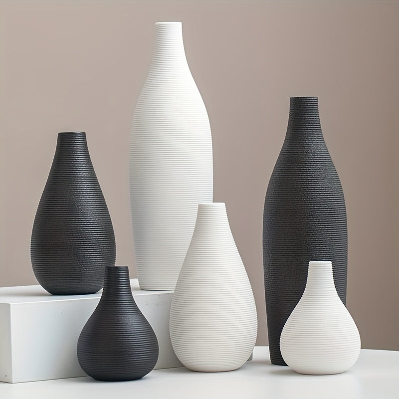 Jarrón Cerámico Bohemio con Diseño Moderno a Rayas