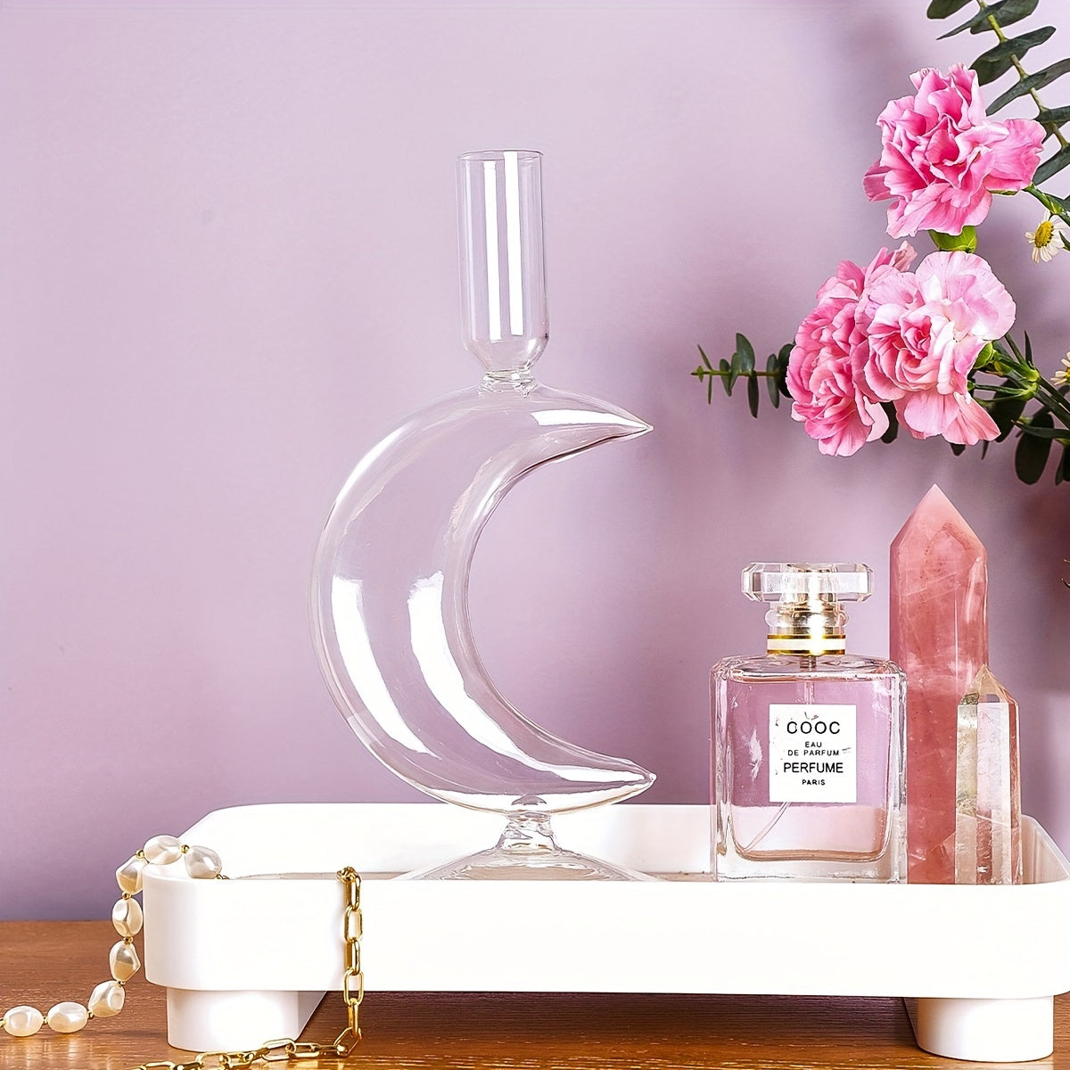 Elegant Moon-Shaped Glass Candle Holder for Decoration