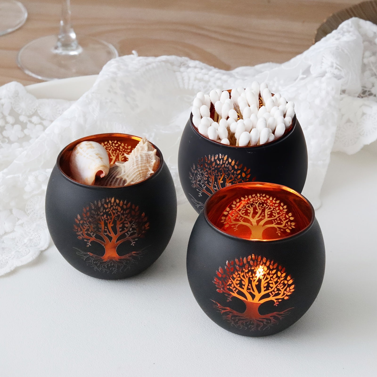 Tree of Life Glass Candle Holders, Set of 2 