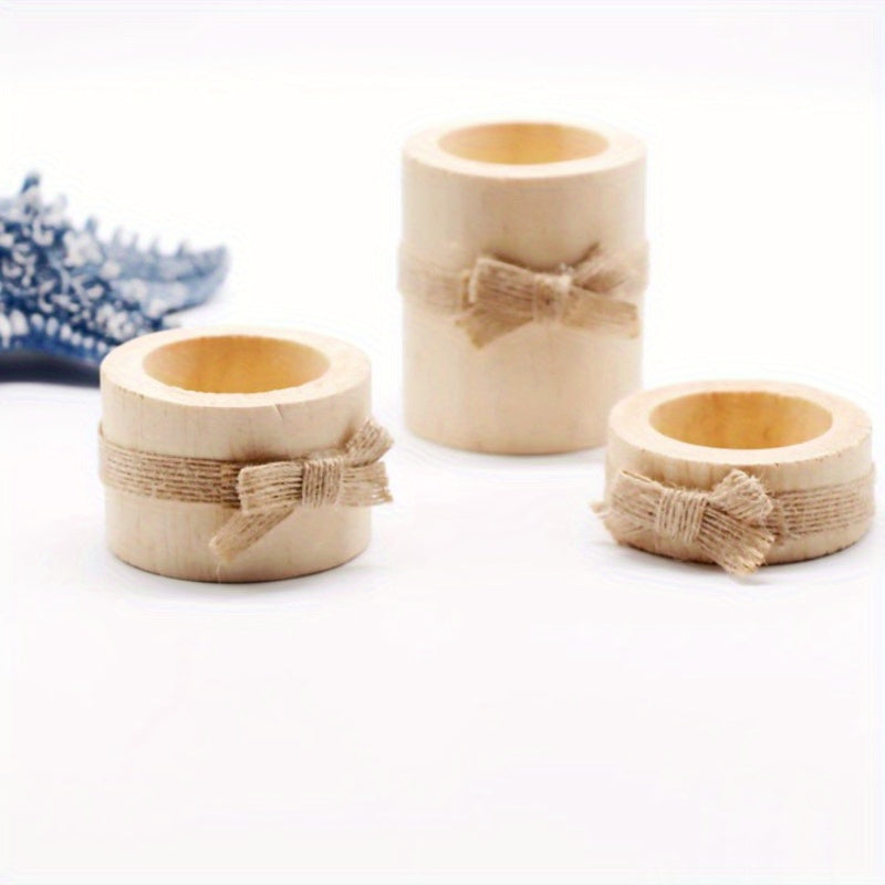 Rustic Wooden Candle Holders - Set of 3 Pine Candlesticks 