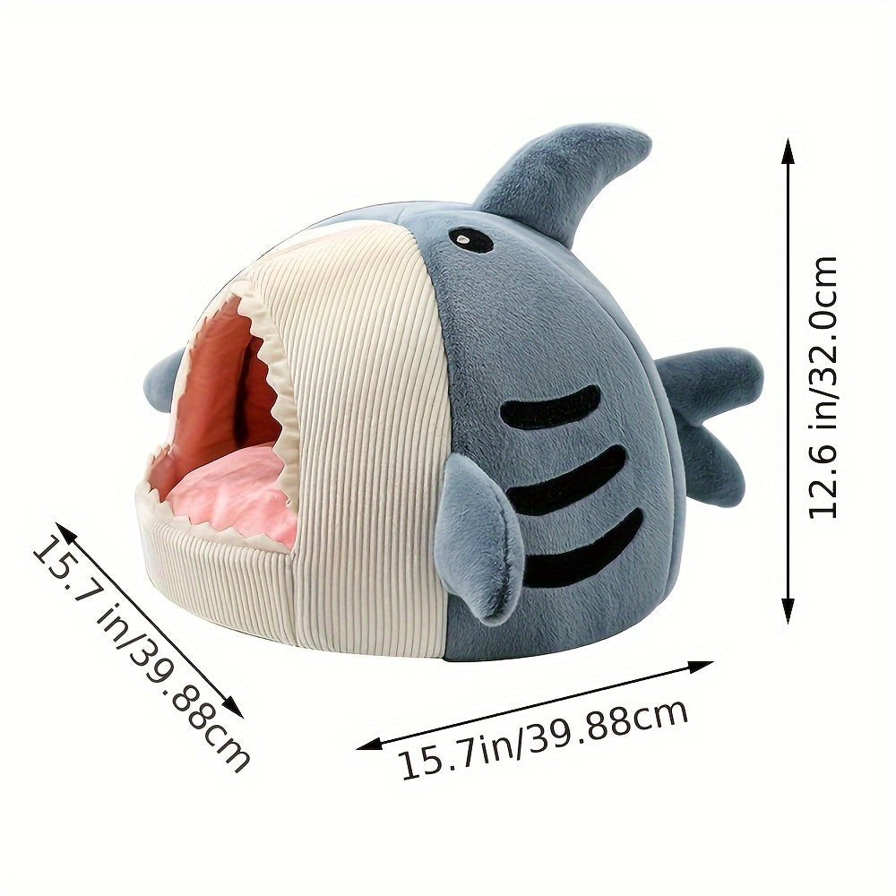 Cama para Mascotas con Forma de Tiburón, Acolchada y Lavable