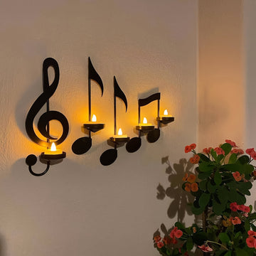 Set of 4 Musical Notes Wall Candle Holders for Decoration 