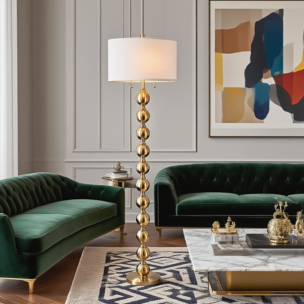 Lámpara de Pie Moderna de 64'' con Pantalla de Lino Beige y Base Dorada