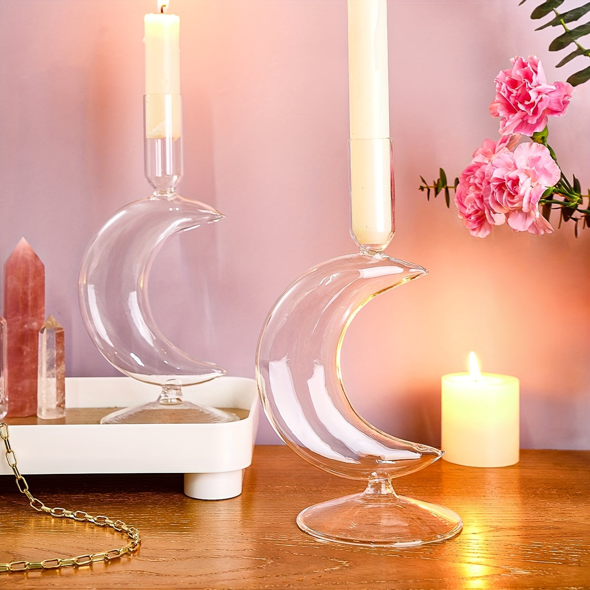 Elegant Moon-Shaped Glass Candle Holder for Decoration
