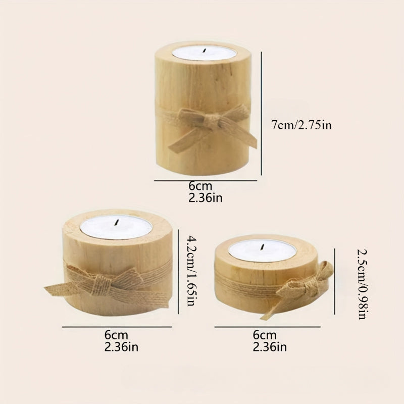 Rustic Wooden Candle Holders - Set of 3 Pine Candlesticks 