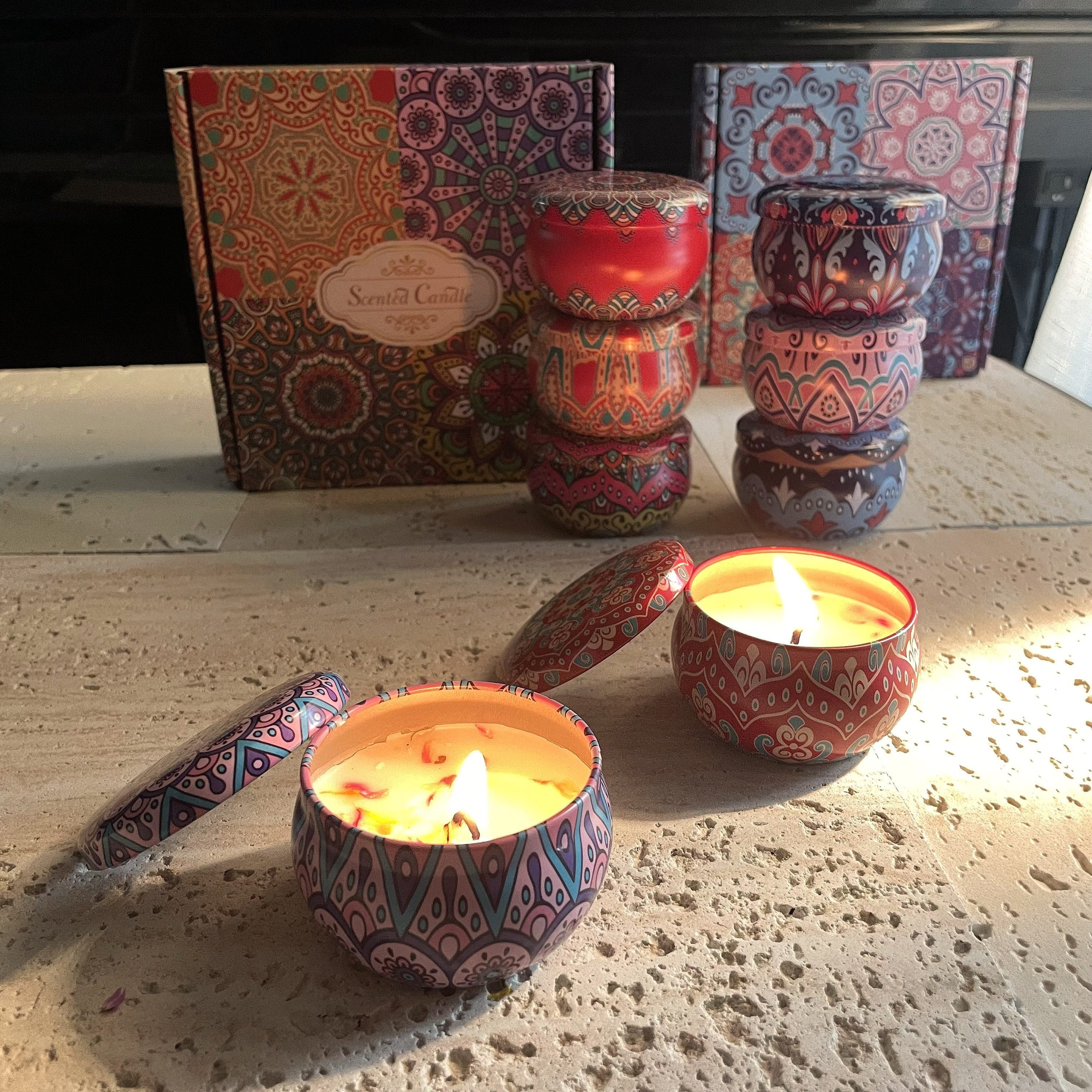 Bohemian Scented Candle Set with Mandala Design 